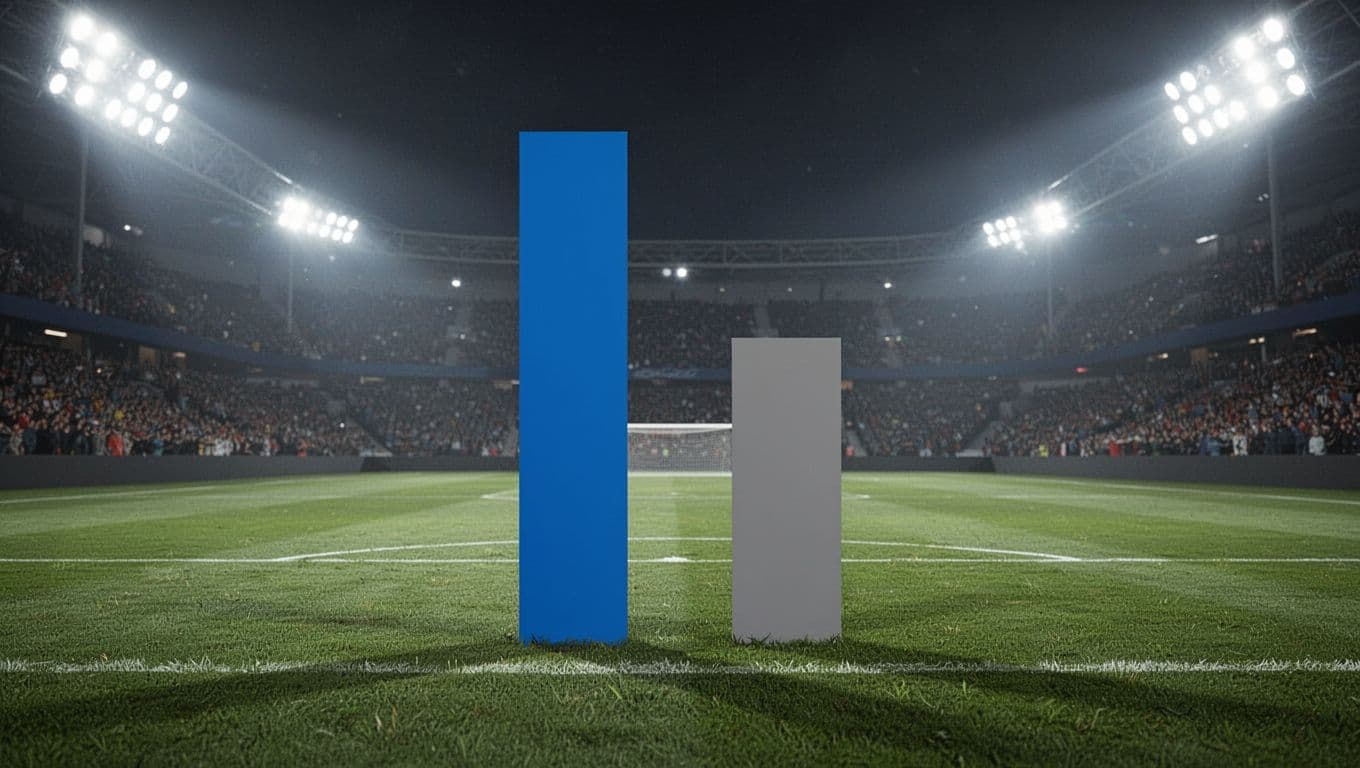 Bar graph on soccer field background with tall blue bar at 23 for Olympique Abobo and shorter gray bar at 20 for league average.