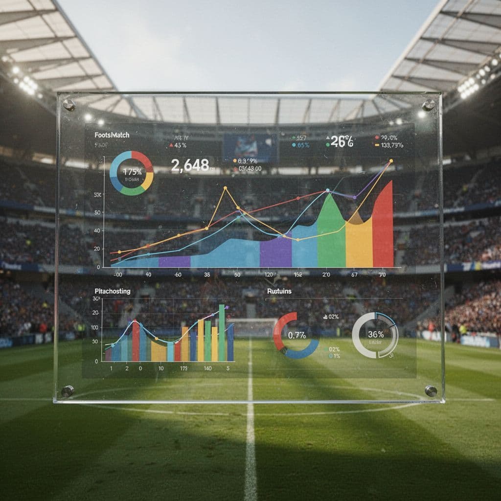 A clean digital interface displaying football match statistics with a blurred Santiago Bernabeu stadium in the background.