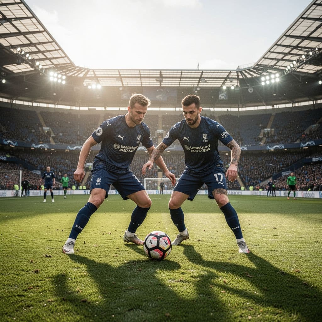 Scottish players in blue jerseys maintain a defensive line on the pitch during a professional match.