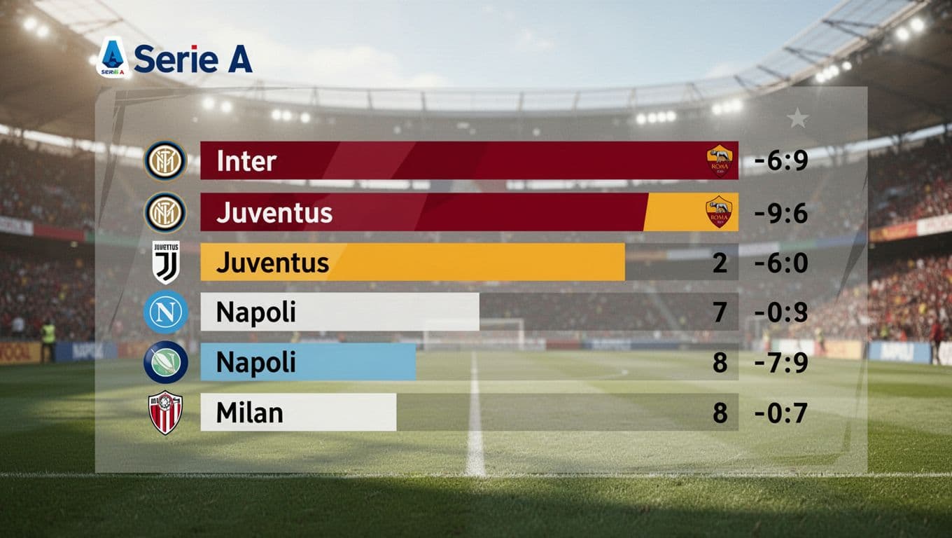 Bar chart infographic displays top Serie A teams with Roma highlighted in fourth via red-yellow bar.