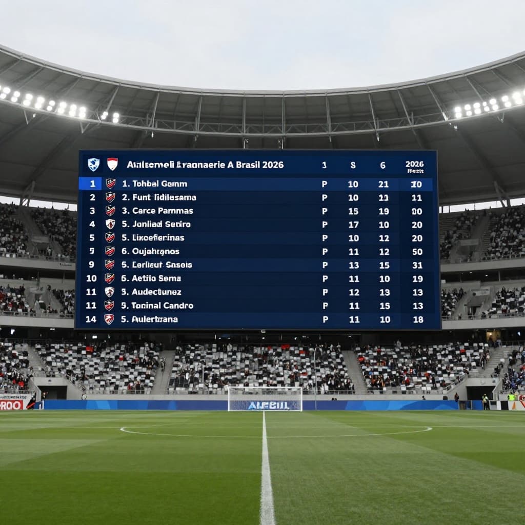Modern digital scoreboard floats above professional sports stadium, showing generic team ranks under stadium lights.
