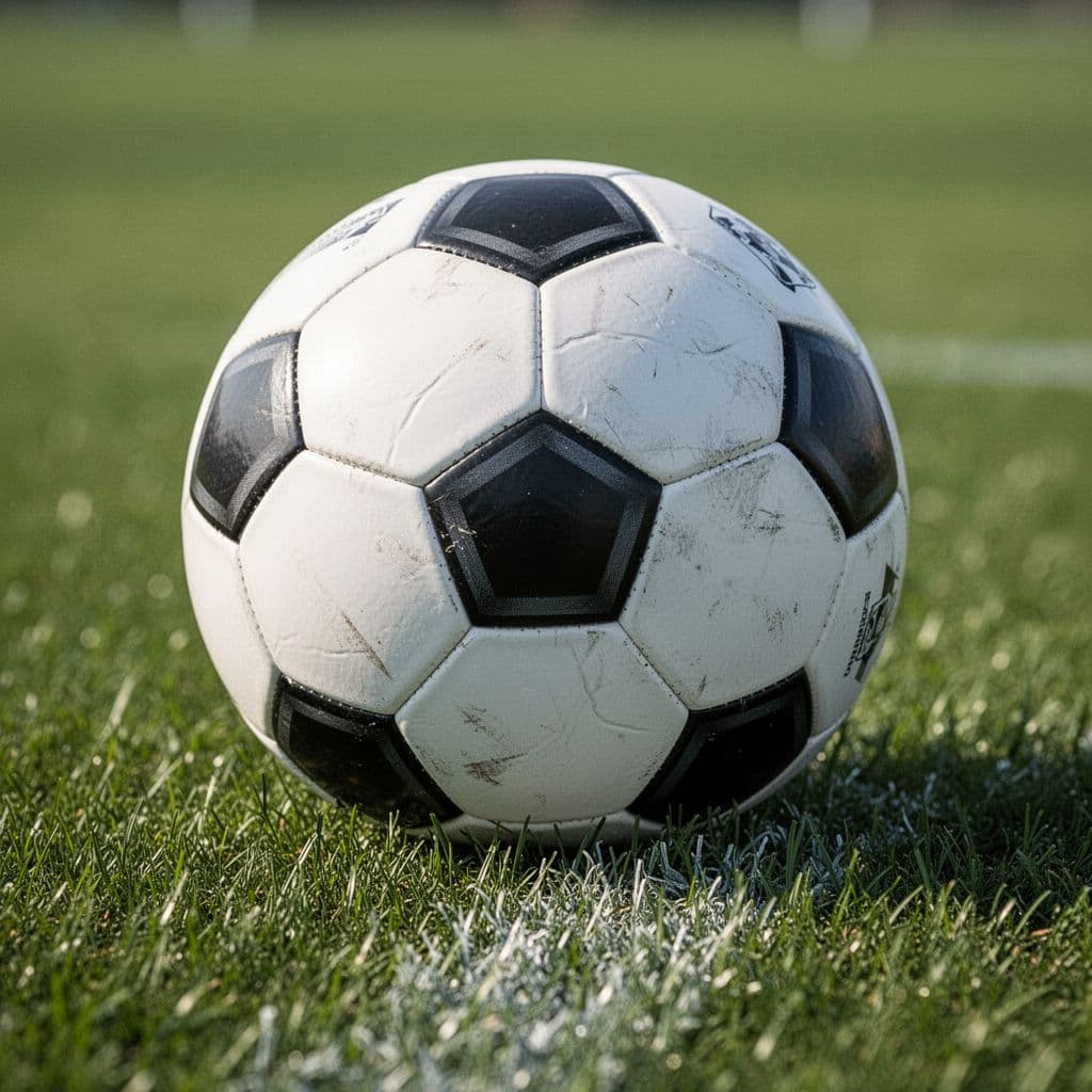 A detailed close-up of a professional soccer ball resting on vibrant green grass.