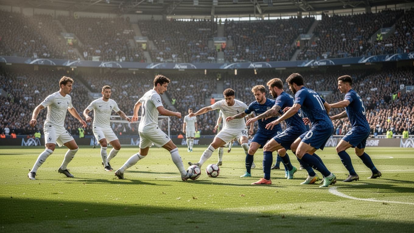 A crisp German team in white jerseys executes precise passing maneuvers against the intense, clustered defensive wall formed by Curaçao players in blue kits during a high-stakes daytime stadium match.