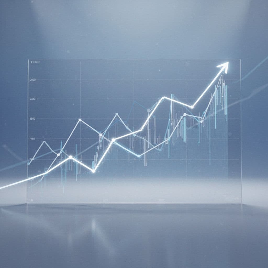 Minimalist blue and white lines depict upward and downward soccer performance metrics.