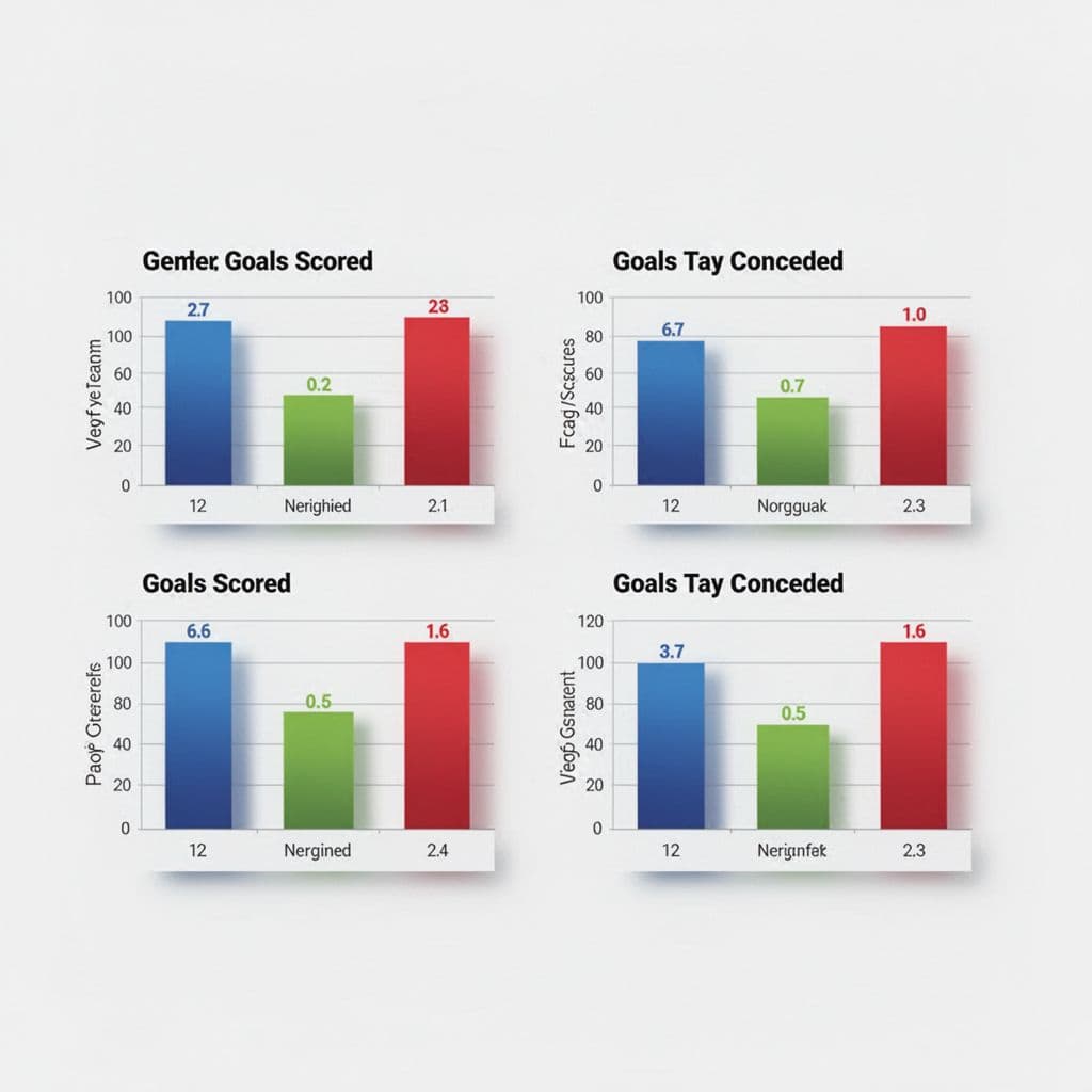 A clean infographic displaying bar charts for goals scored and conceded on a white background.