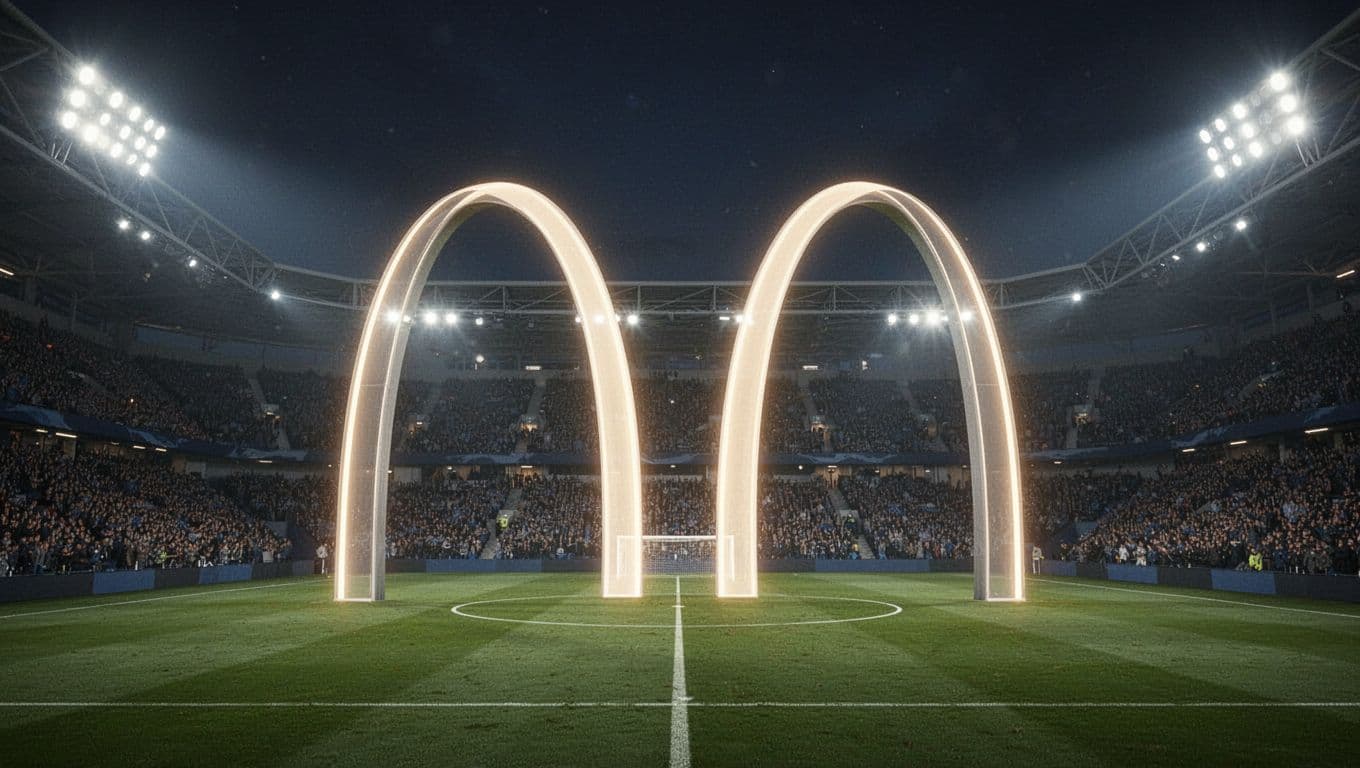 Tampilan angka skor dua satu terpasang di tengah layar dengan latar belakang stadion megah di malam hari. Desain grafis modern ini menonjolkan visual data pertandingan yang bersih dan sangat profesional.
