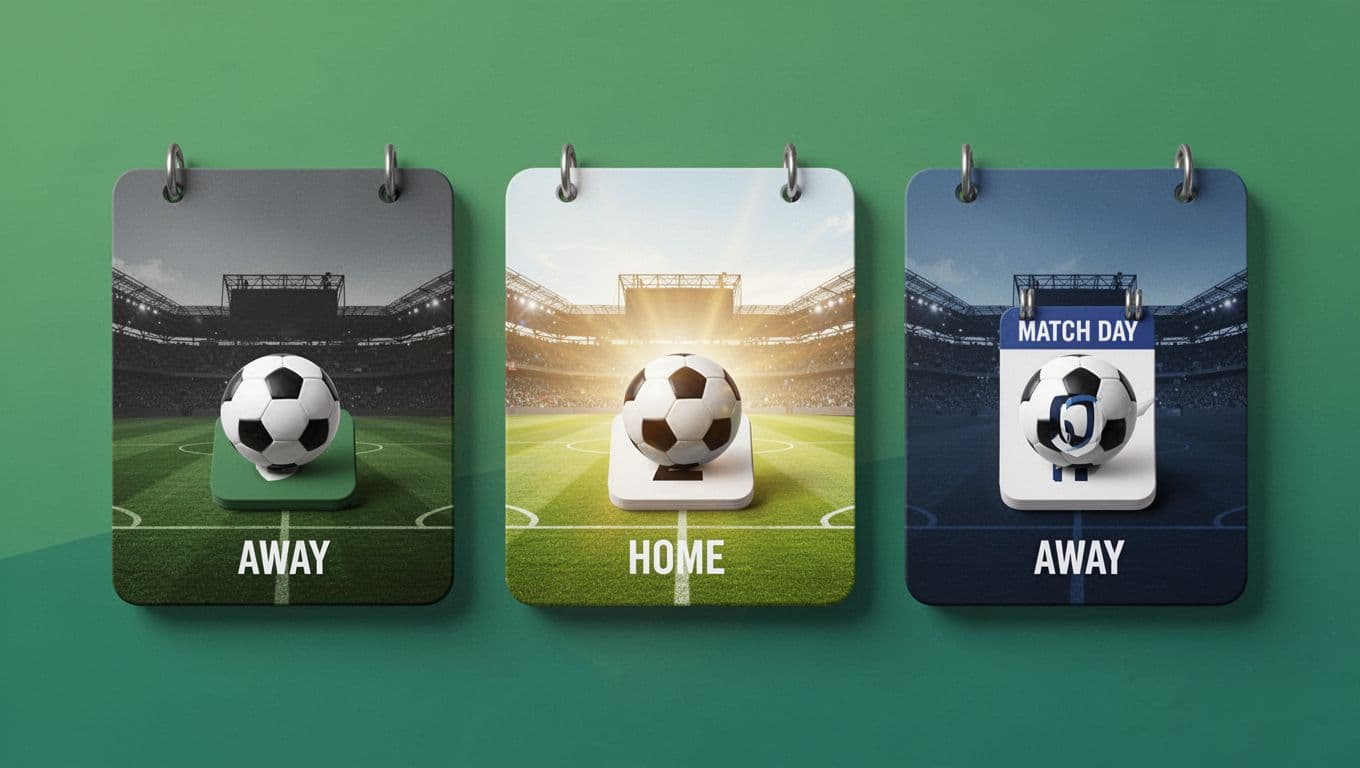 Landscape calendar illustration of Udinese's last three Serie A 2025/26 matches with stadium icons, match balls, and green pitch colors.
