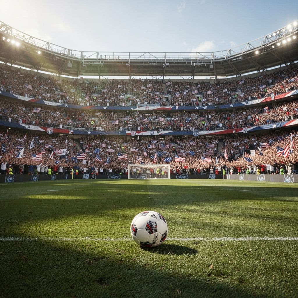 Suasana stadion penuh saat pertandingan sepak bola di Amerika Serikat.
