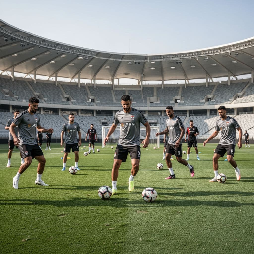ZED FC players train on bright green field with modern stadium background under daylight.