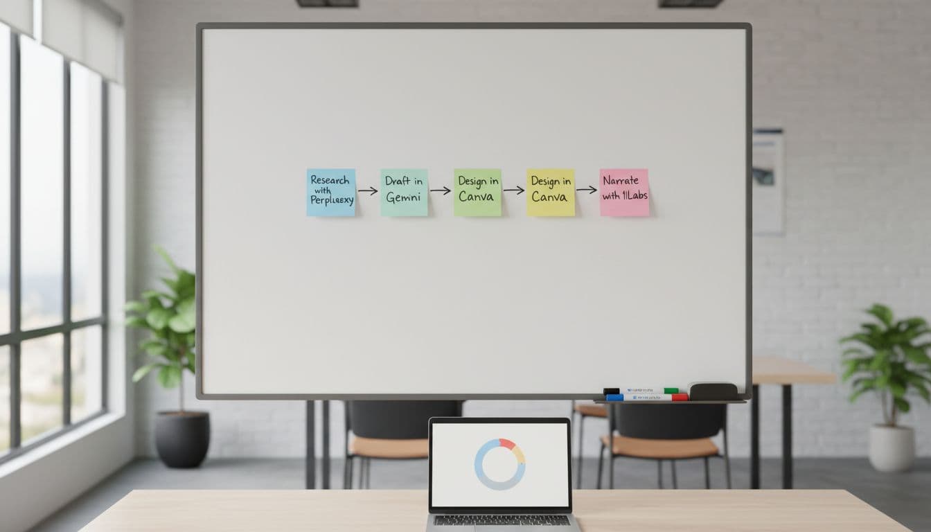 AI tools workflow for creators planned on a whiteboard