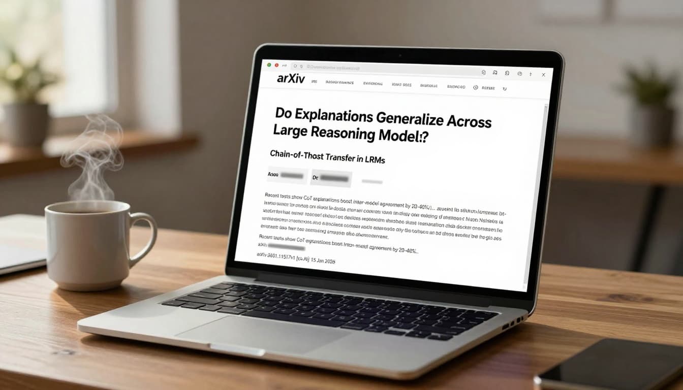 Laptop showing a research-paper style abstract about explanation generalization