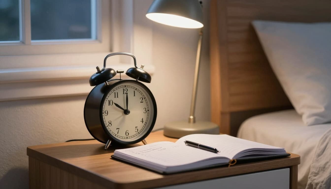 Vintage alarm clock and paper planner