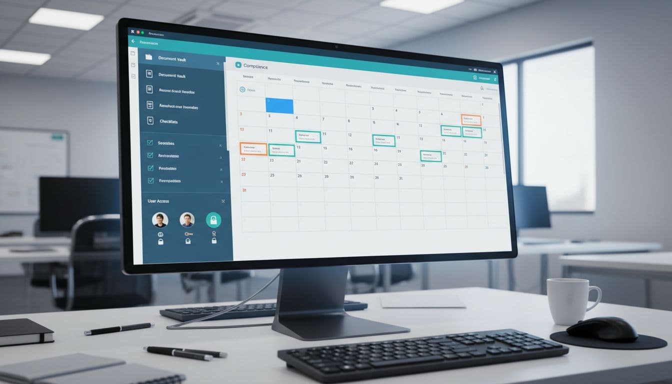 Compliance calendar dashboard on a monitor