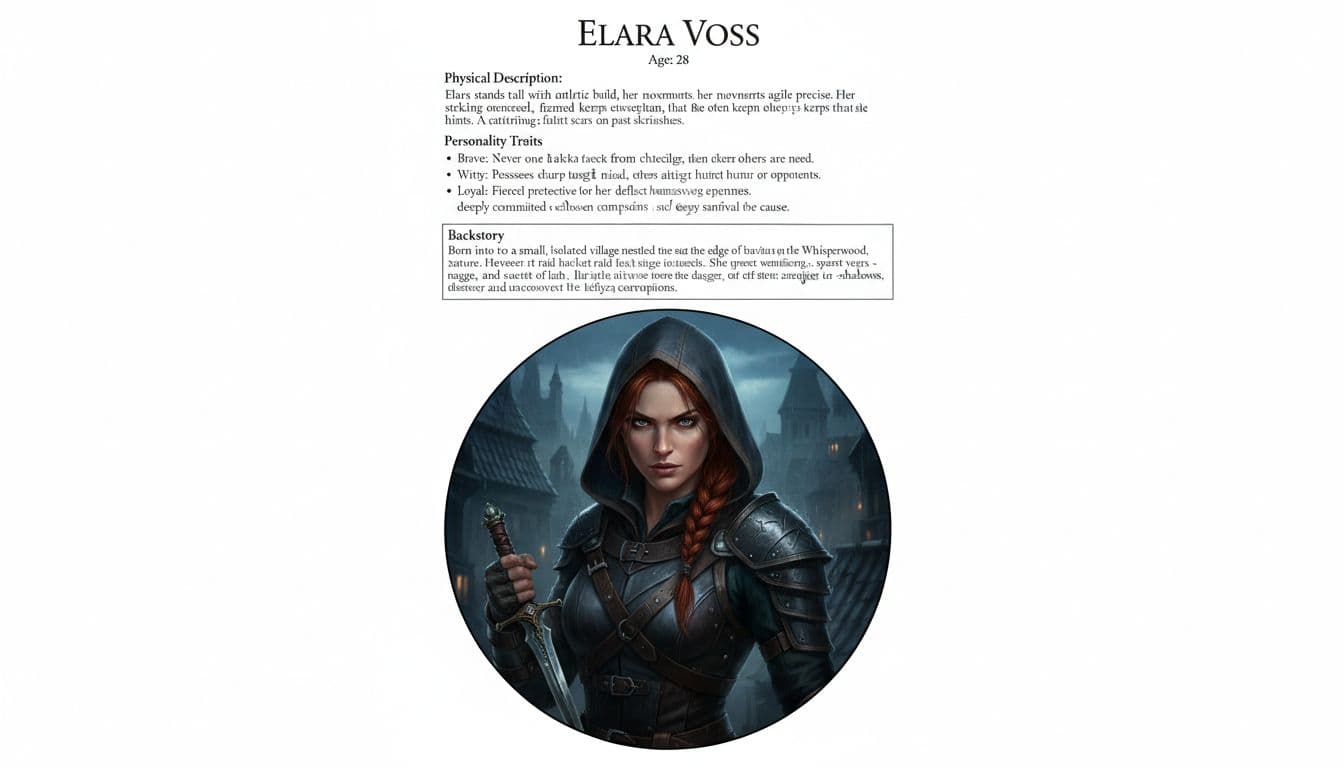 Example character sheet output