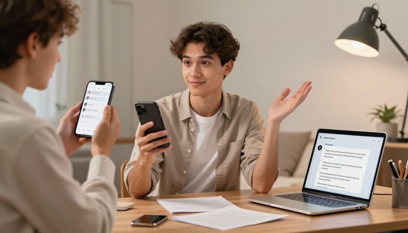 Gen Z professional practicing interview with AI tools and mirror for body language. Image created with AI. Gen Z professional practicing interview with AI tools and mirror for body language. Image created with AI.