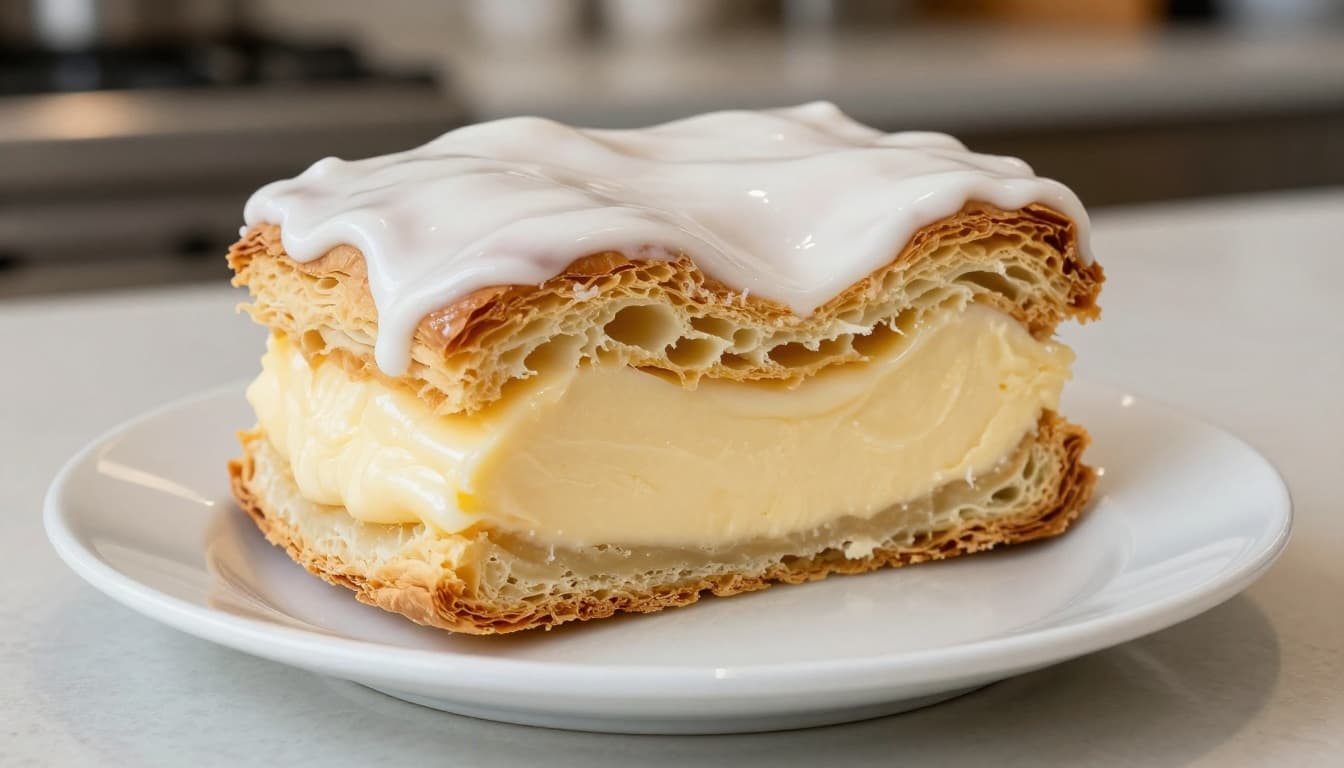 Vanilla Slice Budget Recipe plated dessert showing crisp pastry layers and vanilla custard