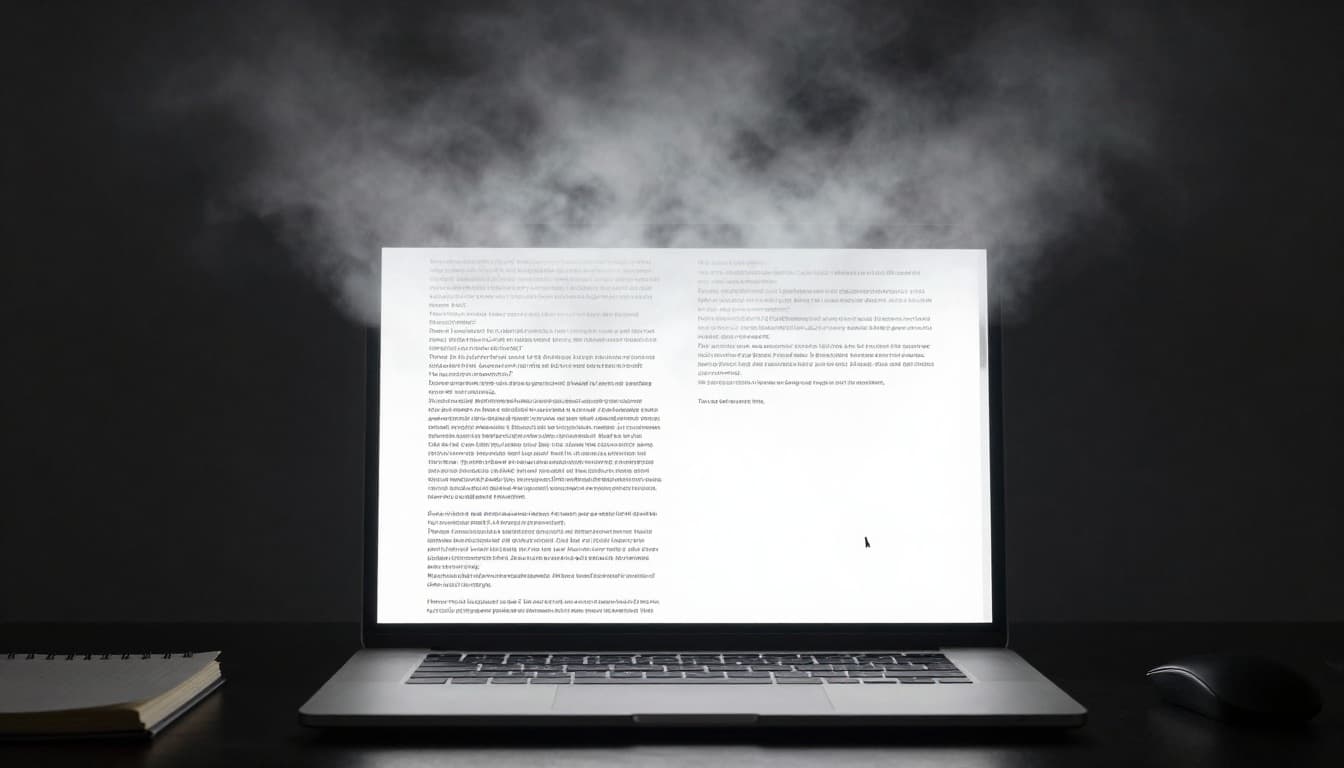 Long scrolling text fading into fog to represent long-context drift