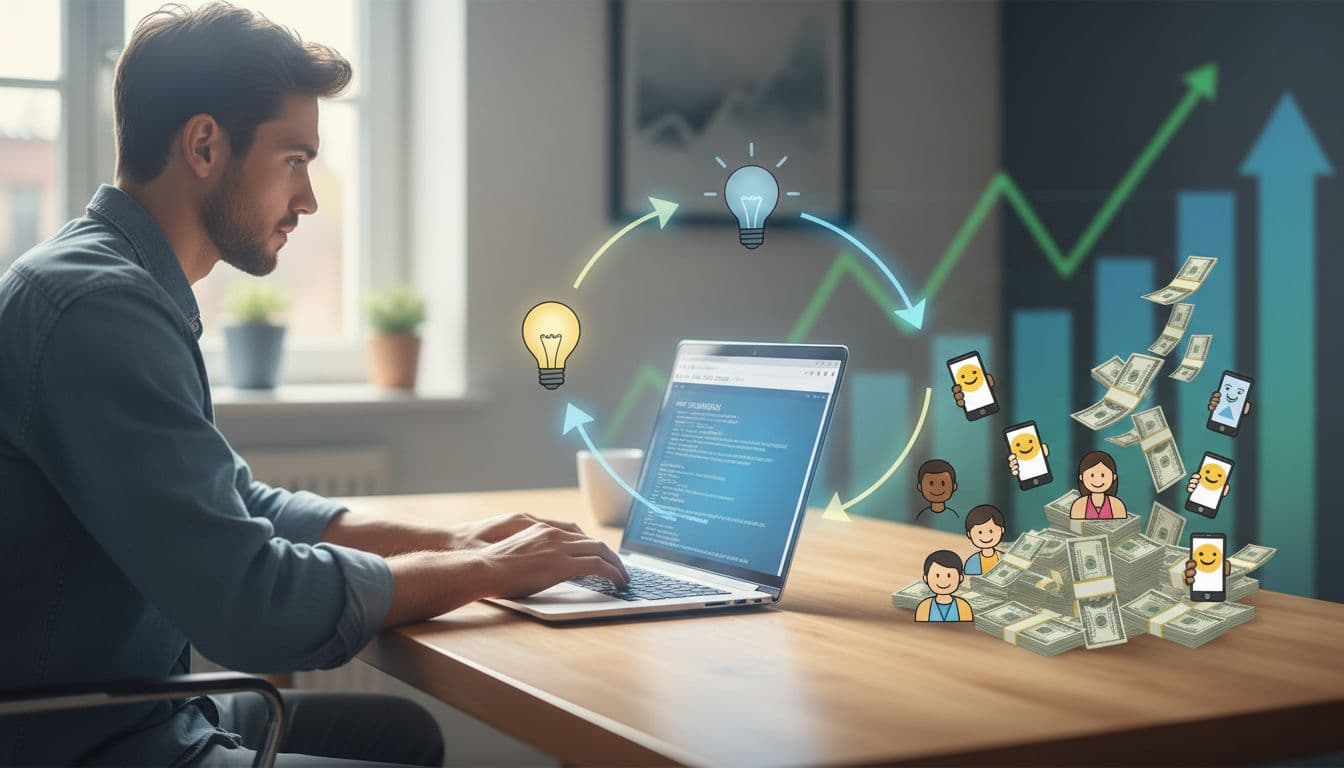 Micro SaaS flywheel showing a solo founder building an MVP and turning it into recurring revenue Micro SaaS flywheel showing a solo founder building an MVP and turning it into recurring revenue