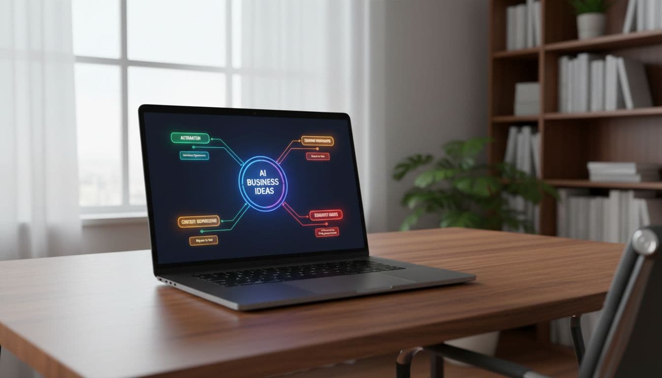 AI business ideas mind map on a laptop