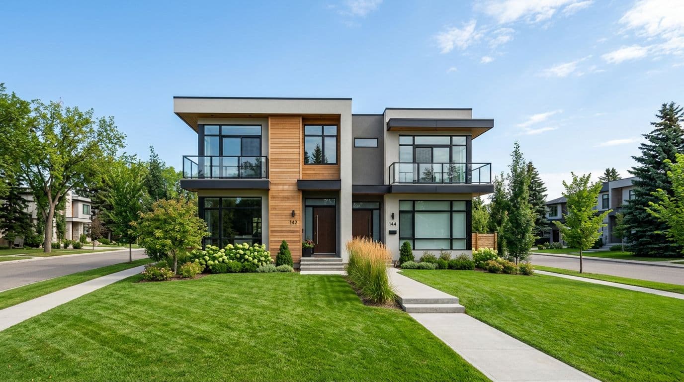 Modern suburban duplex house exterior suitable for Airbnb rental arbitrage