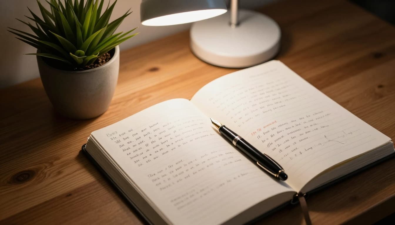 Open journal with handwritten reflections