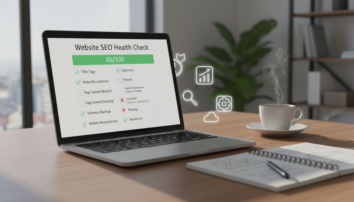 One-page SEO audit report concept on a laptop