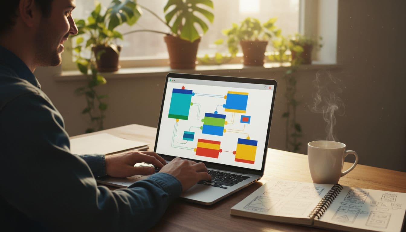 Solo founder building a no-code SaaS on a laptop