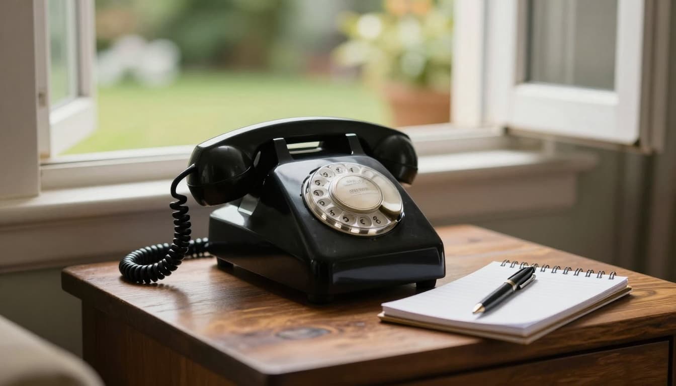 Vintage rotary phone on a side table