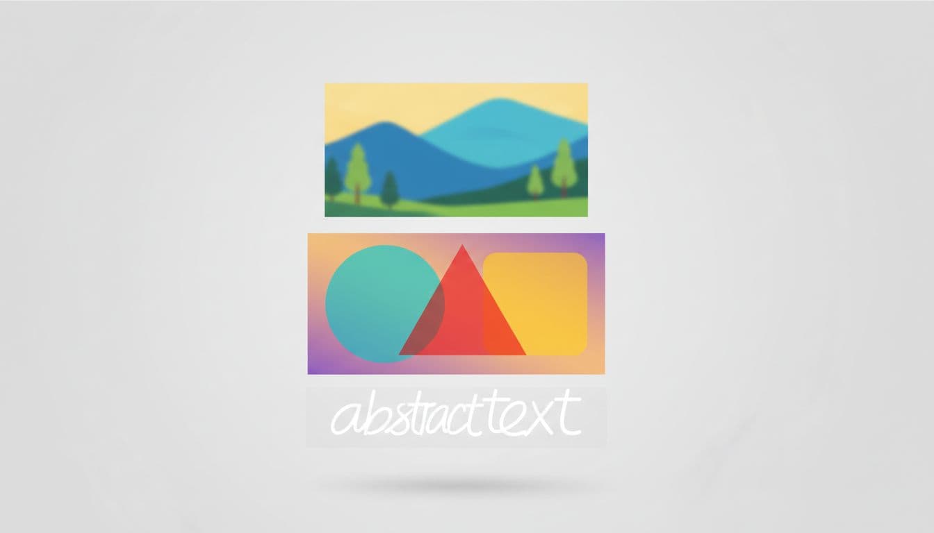 Illustration of stacked transparent layers in image editing software, each showing different elements like photo background, color adjustment overlay, shape graphics, and text, aligned vertically on a light gray background in simple clean vector flat design with bright colors. Landscape wide composition with no readable text, people, devices, UI elements, watermarks, or extra objects.