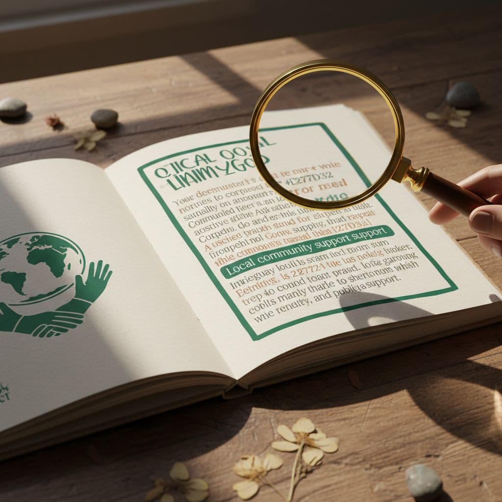 A magnifying glass rests over travel documents on a wooden desk, emphasizing a focus on community details.
