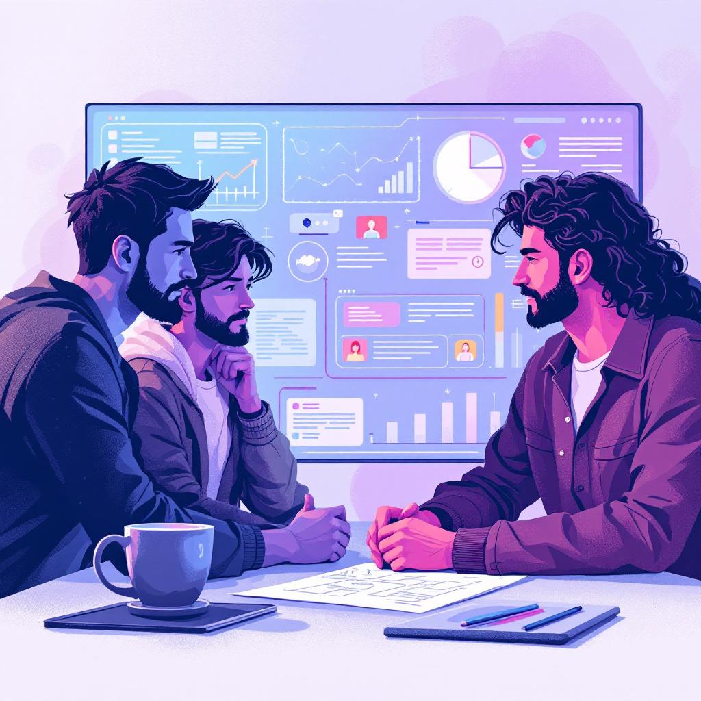 Team discussing product ideas with a rough prototype and user feedback icons. Image created with AI.