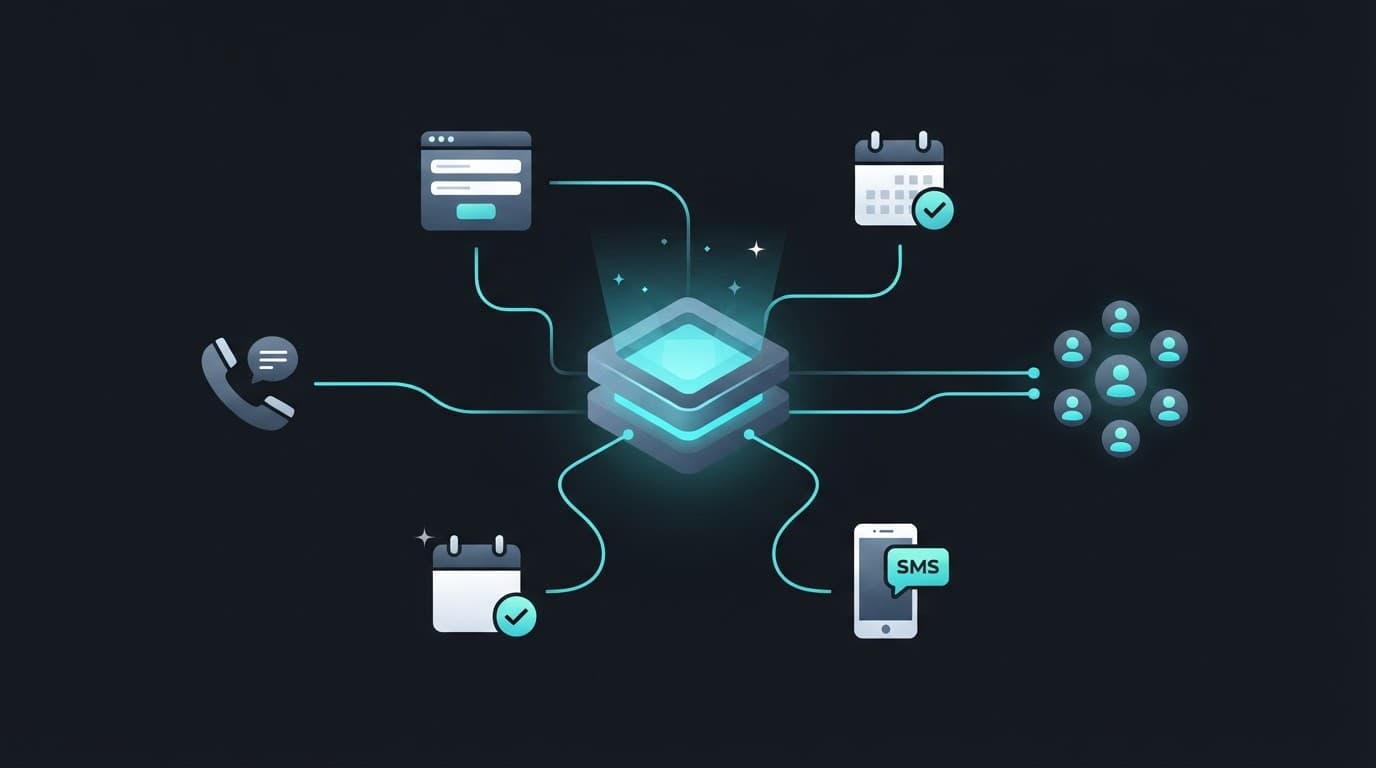 A central CRM hub connects channels that lead to qualified appointments.