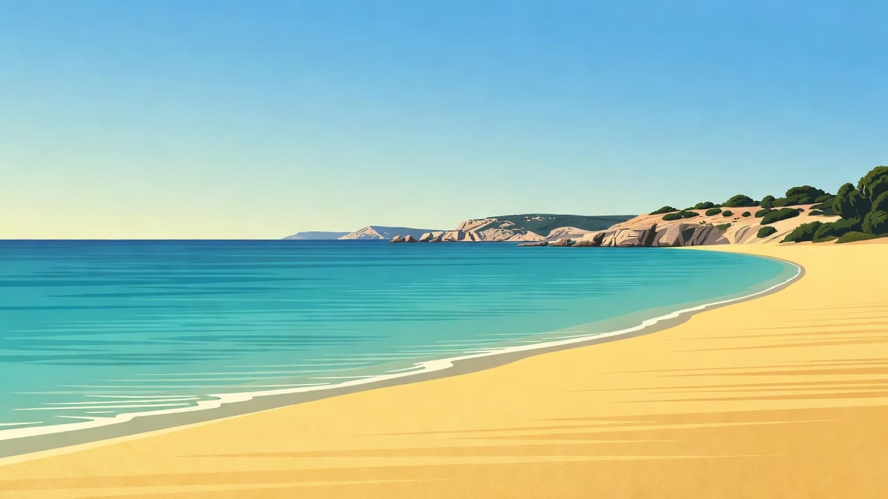 Golden sand and calm turquoise water on a sunny Cyprus beach.