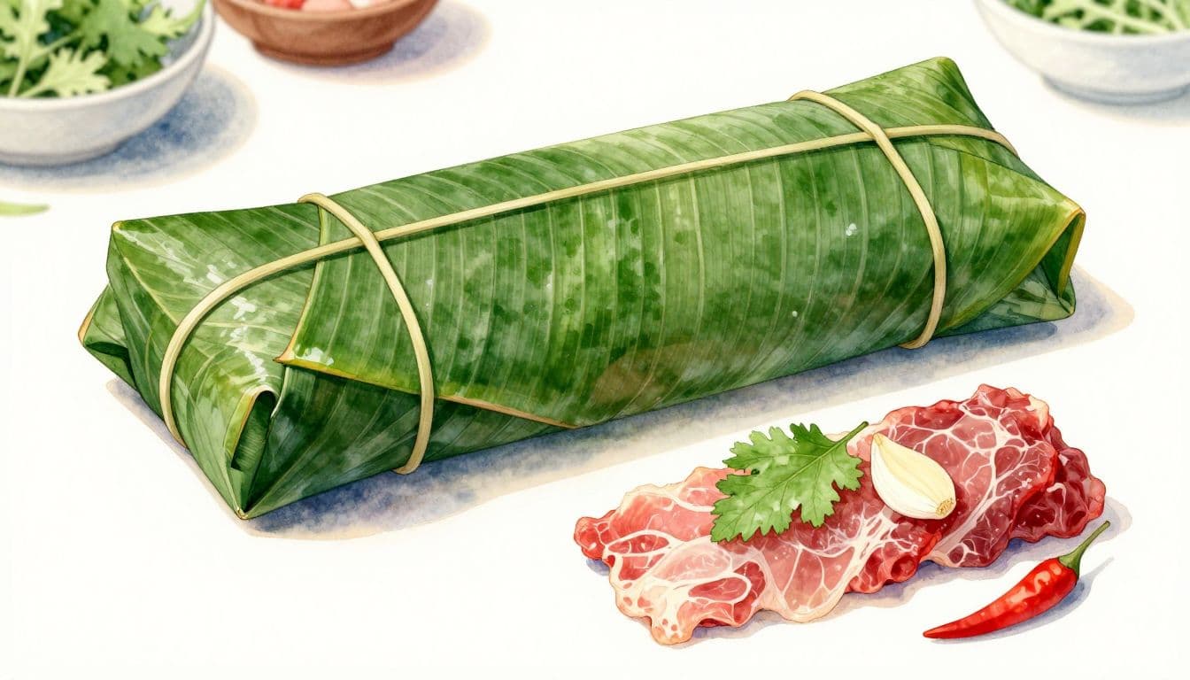 Hai gói nem trên bàn, một gói nguyên vẹn và một gói hé mở.