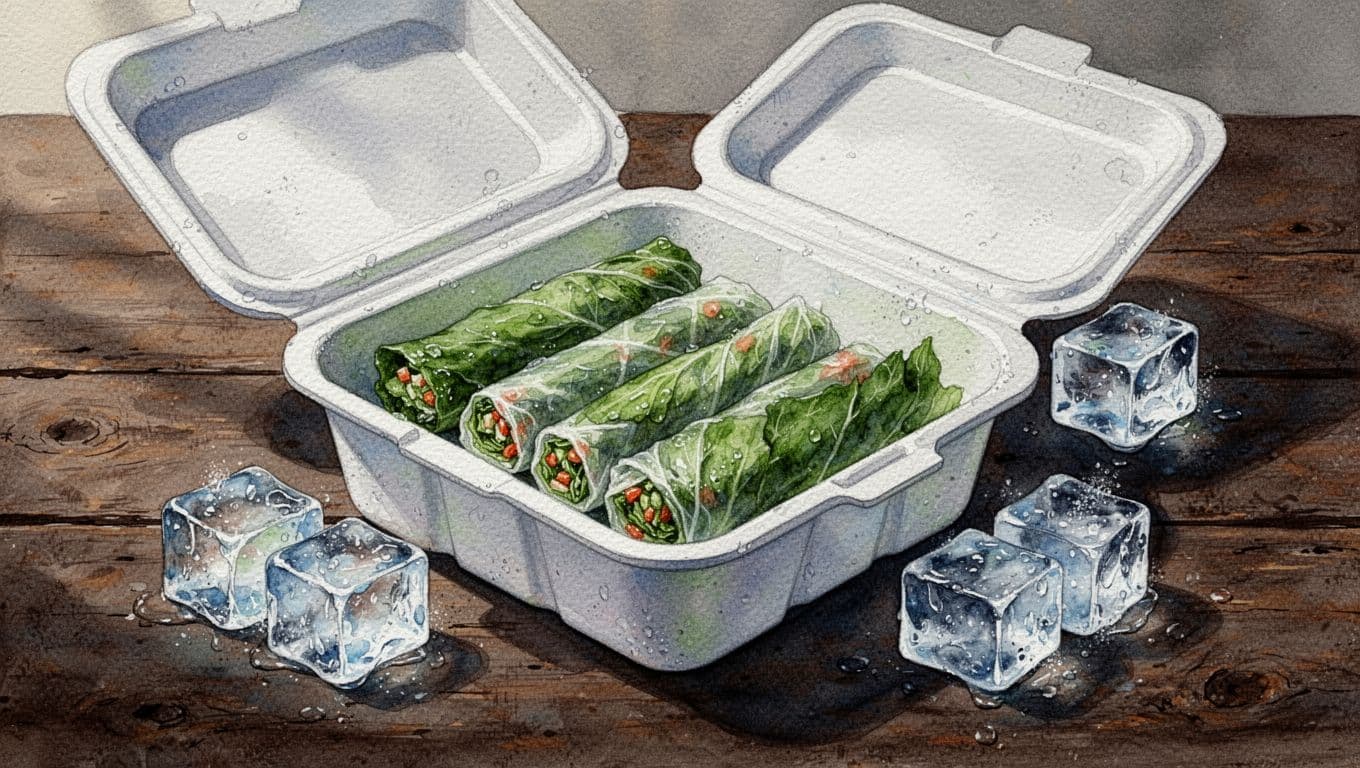Các gói nem chua được đặt trong bao bì cách nhiệt cùng túi gel đá.