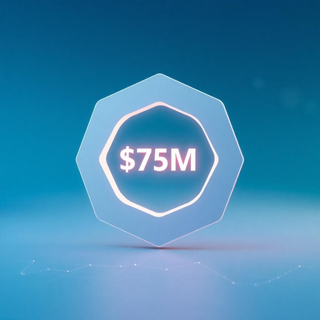 Interlocking circle and hexagon with glowing nodes symbolizing a merger