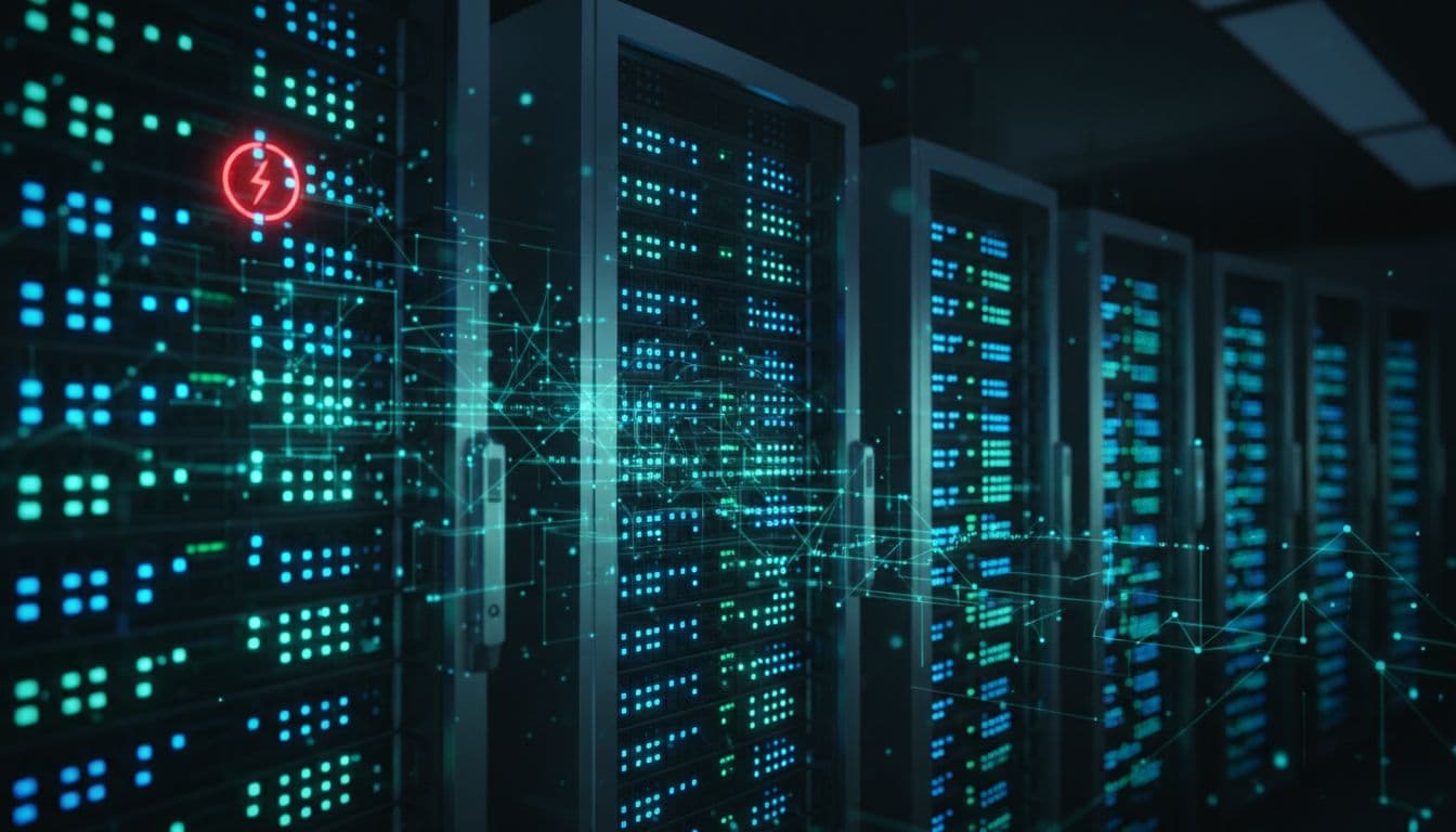 Server racks representing an online service disruption