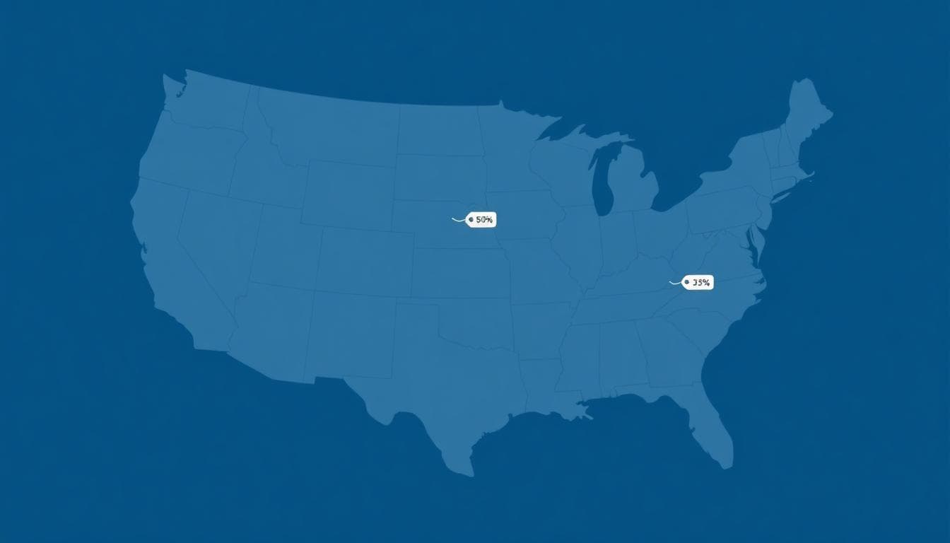 Abstract U.S. map with import and export arrows and tariff icons