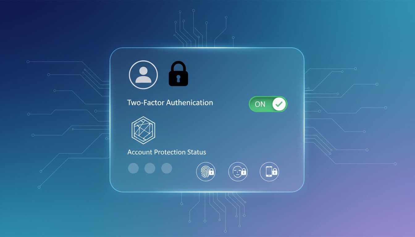Illustration of an online account security settings screen with lock and shield icons