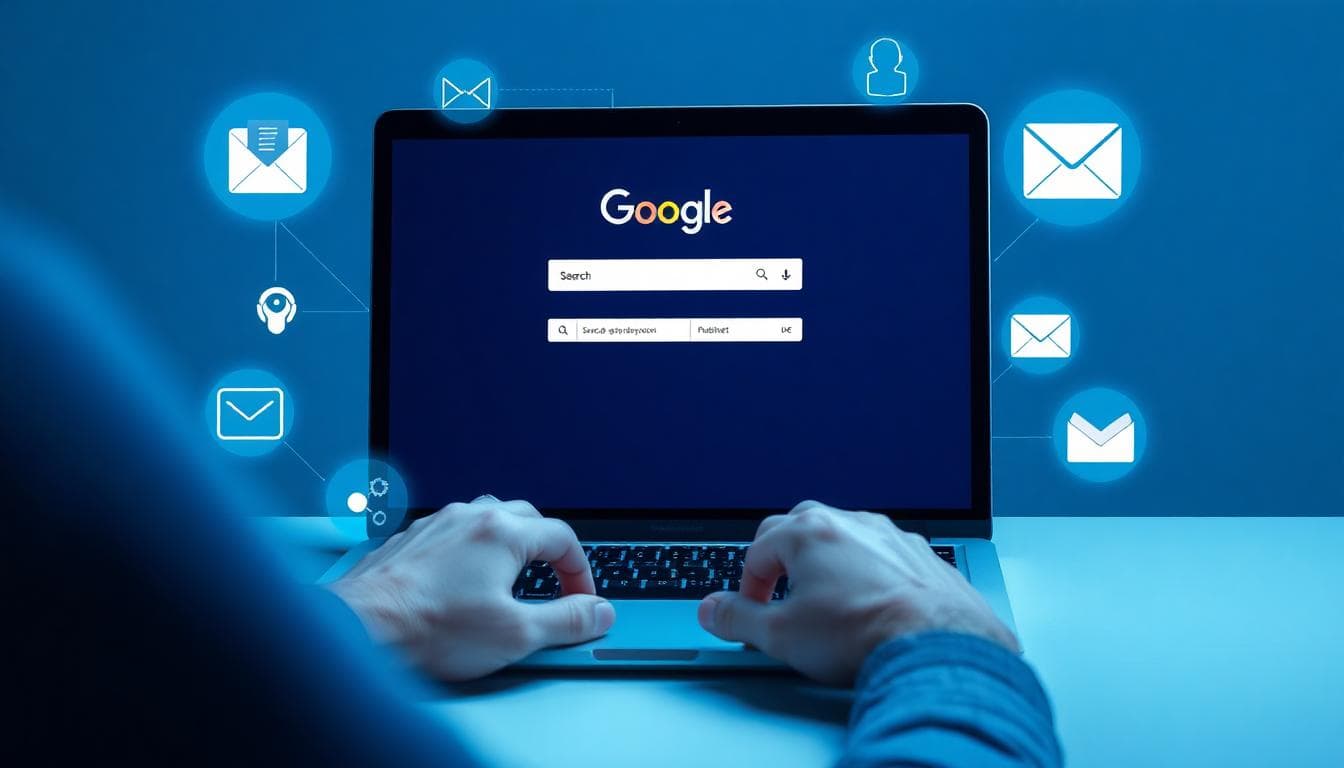 Person using a laptop with an AI-powered Google search and assistant interface on the screen