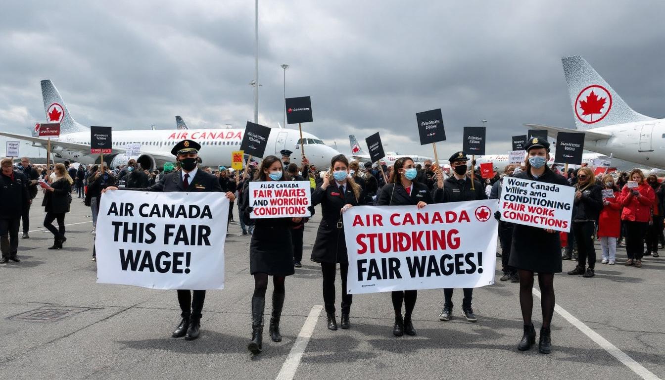 Air Canada Strike: Travelers Left Stranded as Labor Dispute Escalates 2 Air Canada employees picketing at airport