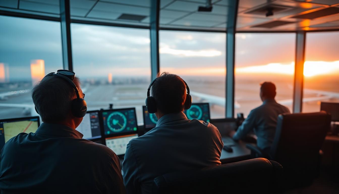 United Airlines Flight Declares 'Mayday' After Engine Failure: Passengers Safe After Dramatic Emergency 3 Air traffic controllers in control tower monitoring radar screens