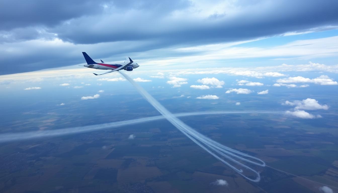 United Airlines Flight Declares 'Mayday' After Engine Failure: Passengers Safe After Dramatic Emergency 4 Airplane fuel dumping at high altitude over rural landscape