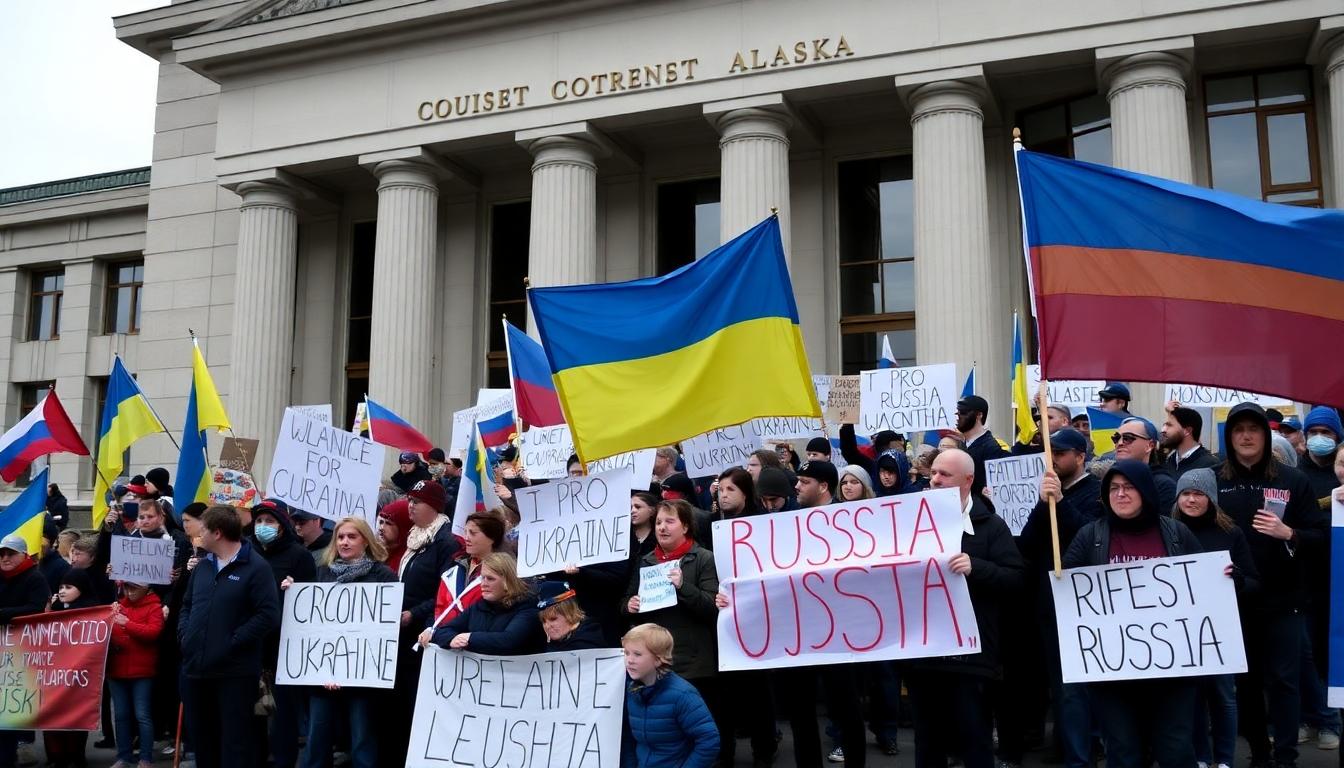 Trump-Putin Alaska Summit: What Happened, What’s Next? 3 Inside article: Protesters in Alaska, with Ukraine and Russia banners
