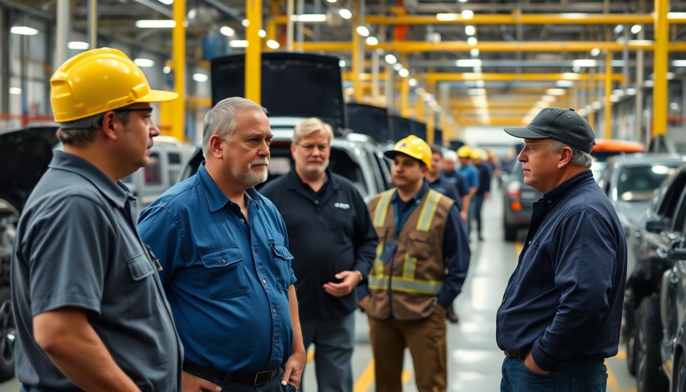Inside Article Image 1: Factory workers and management reacting to tariffs