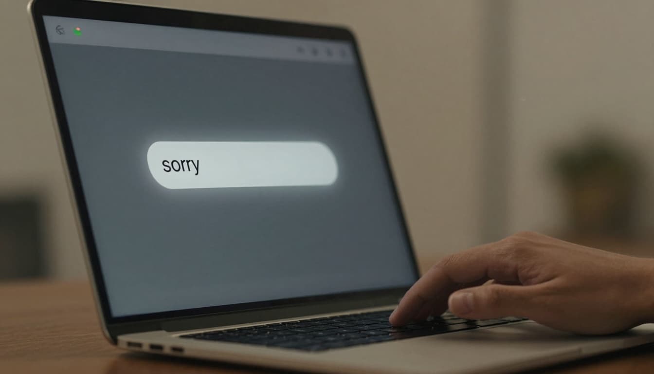 Laptop showing an AI chat interface with a human hand on the keyboard