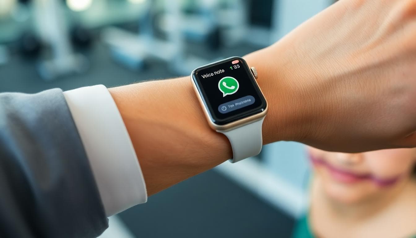 Apple Watch showing a voice note reply interface during a workout