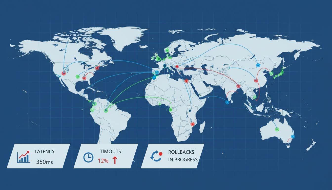 Azure Front Door global network nodes with highlighted issue areas