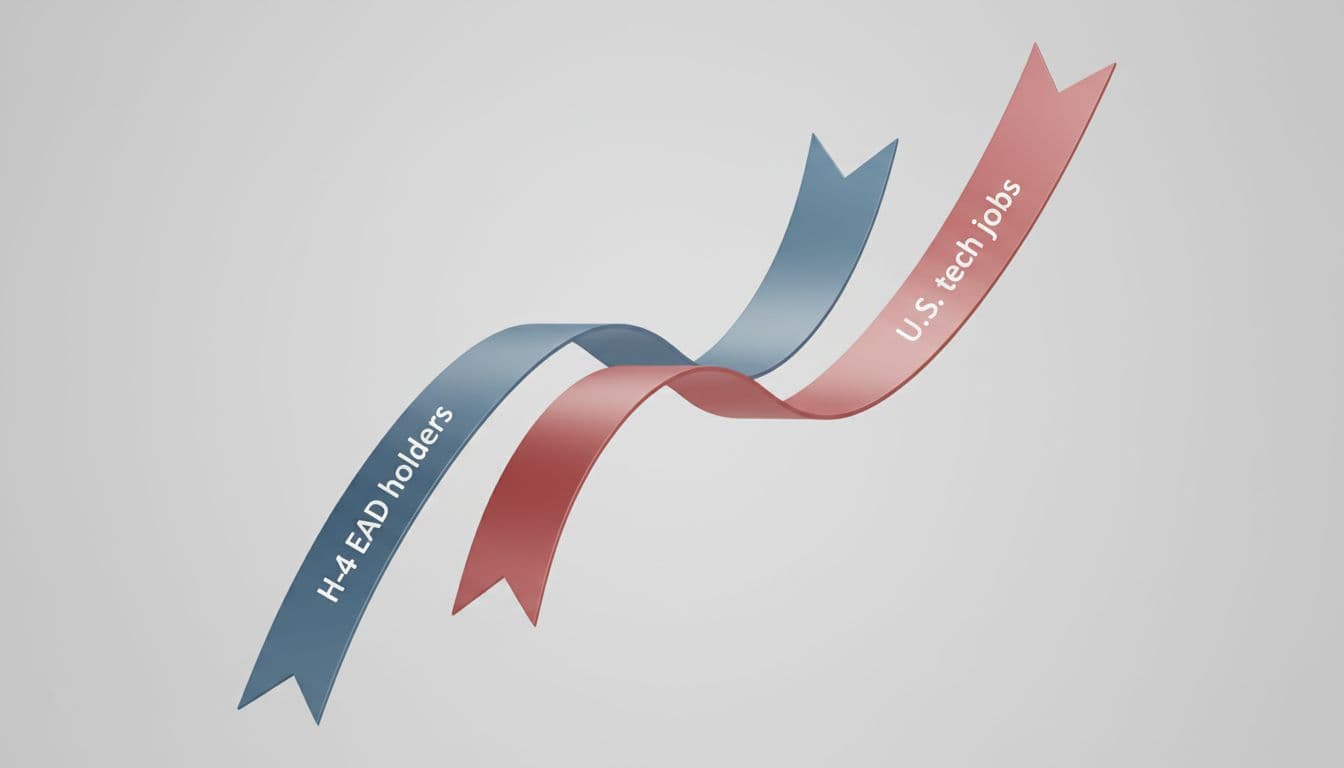 Abstract balanced data visual suggesting coexistence between H-4 EAD holders and U.S. tech jobs