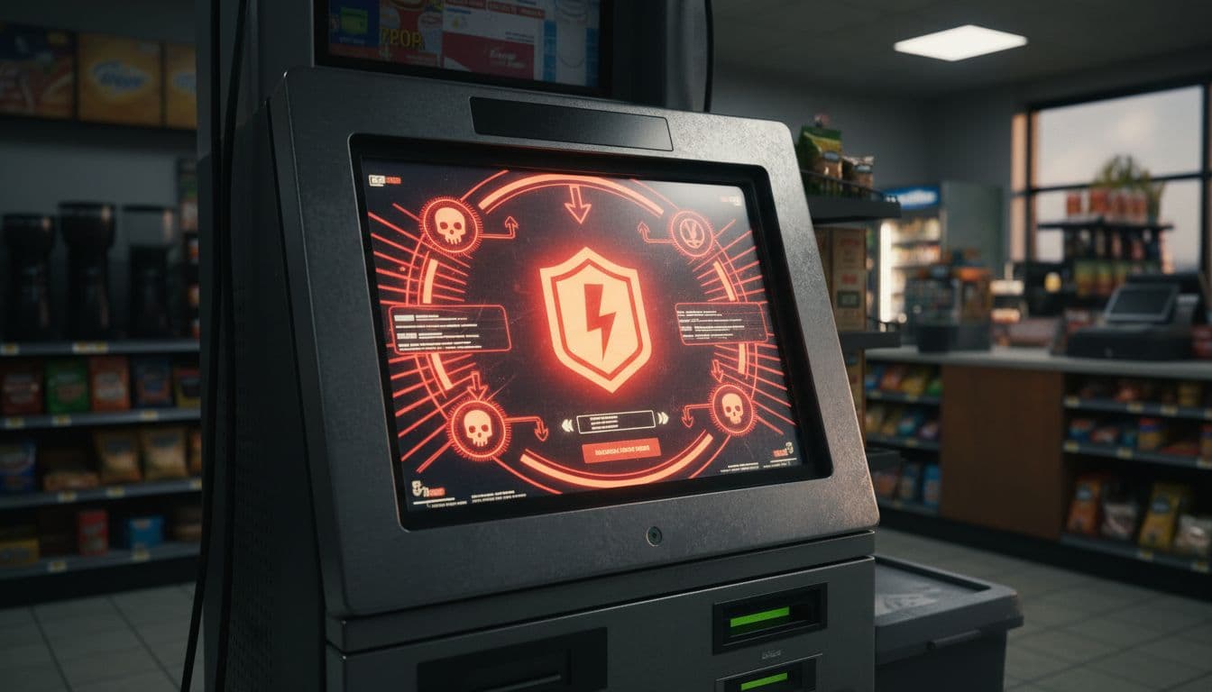 Bitcoin ATM Scams: How Clay County Residents Lost Millions To Fake Jury Duty Calls 2 Bitcoin ATM screen with a scam warning icon inside a gas station